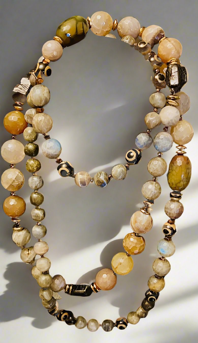 Labradorite, Tourmaline and Agate Wrap Necklace