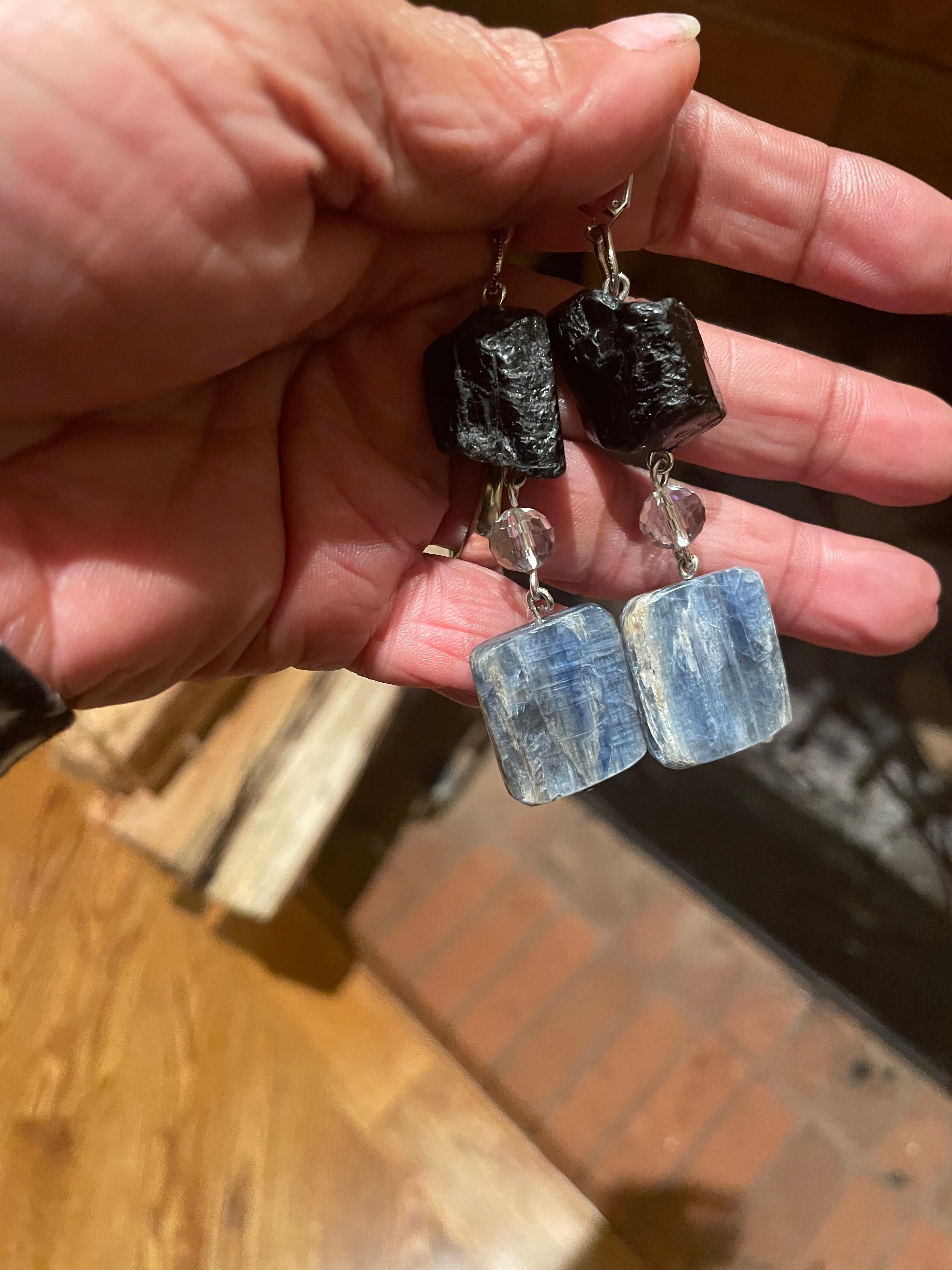 Tourmaline and Kyanite earrings